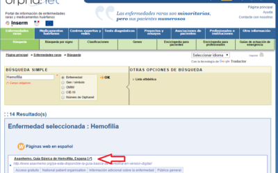 Guía Básica de Hemofilia de Asanhemo visible en el portal Orphanet